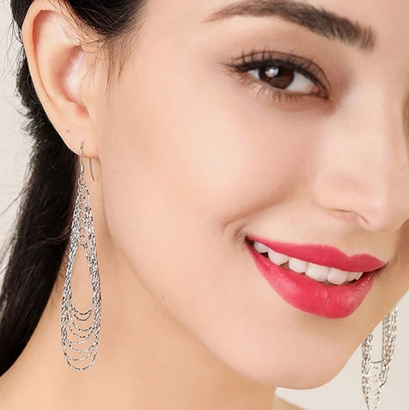 E20 NEW 925 Multi Teardrops  Shimmer Dangle Earrings - Picture 5 of 5